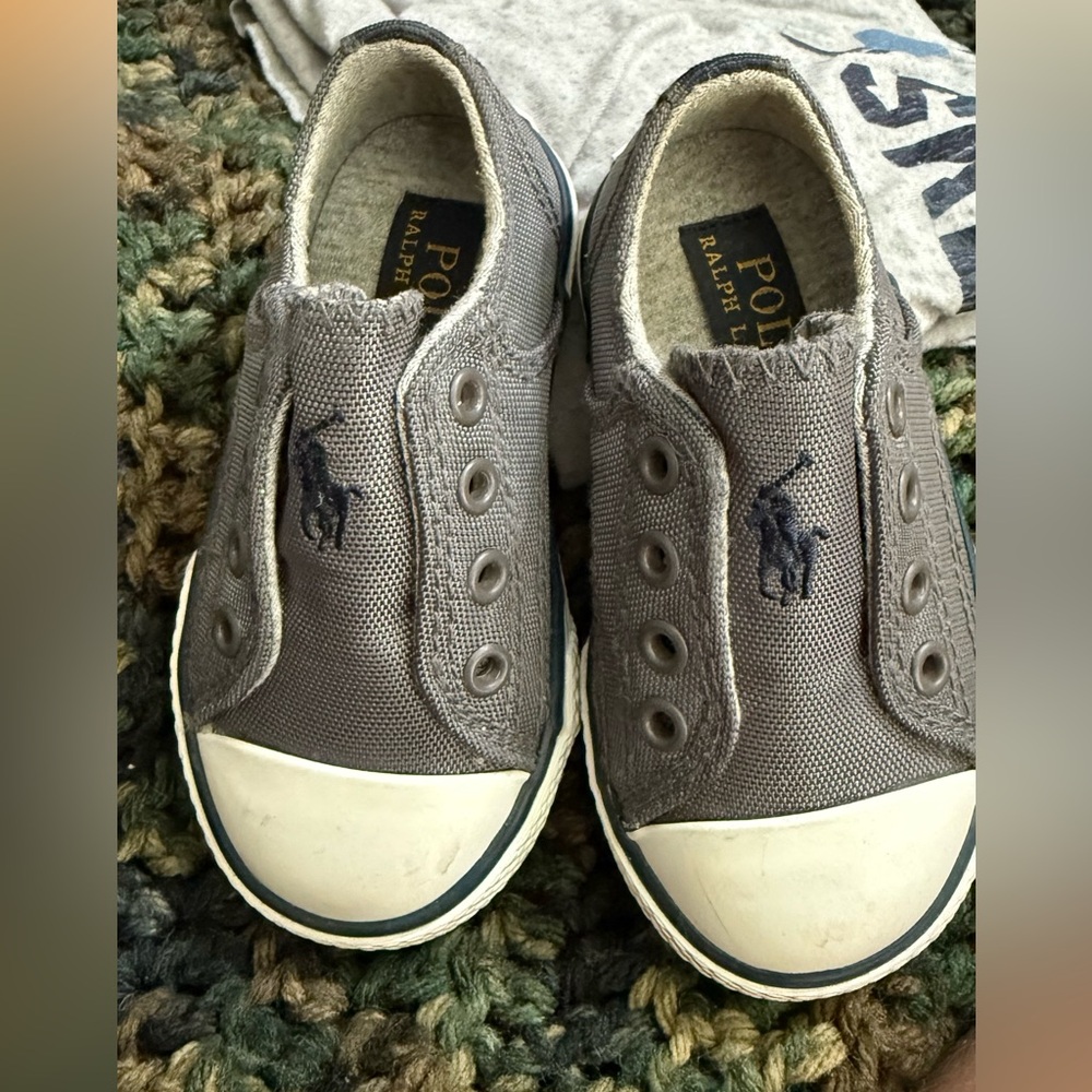 Polo by Ralph Lauren Gray and White Sneakers Classic Canvas Design